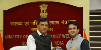 IRS officer Sahil Seth launches his book ‘A confused mind story’ with the first copy to Union health Minister Mansukh L Mandaviya